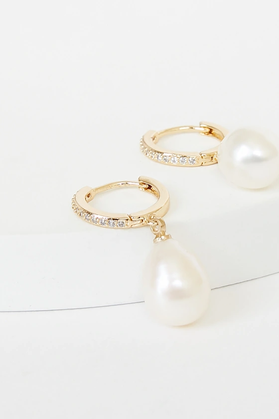 Pearl hoop earrings for the bride to wear at the bridal shower