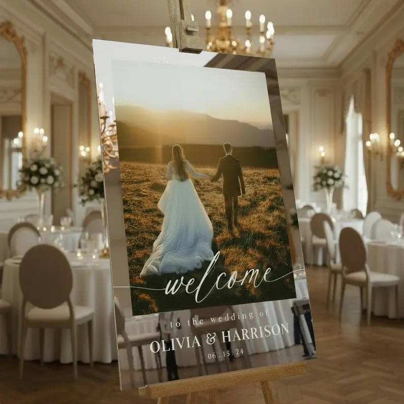 Photo welcome sign for wedding on acrylic