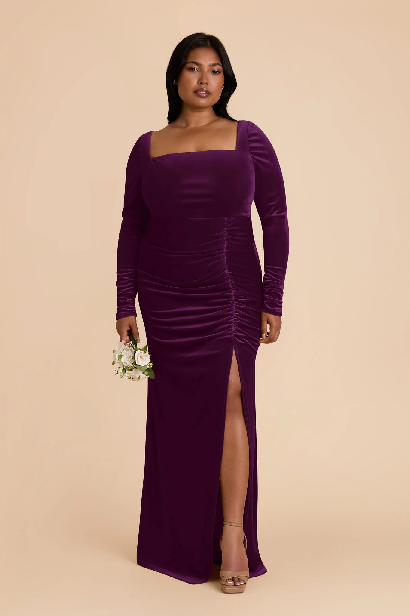Velvet plus size bridesmaid dresses with long sleeves for extra coverage and comfort