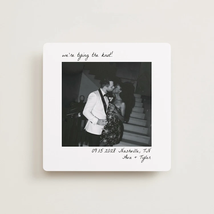 Polaroid style photo save the date card printed for the bride and groom's guests - digital vs printed save the dates for weddings