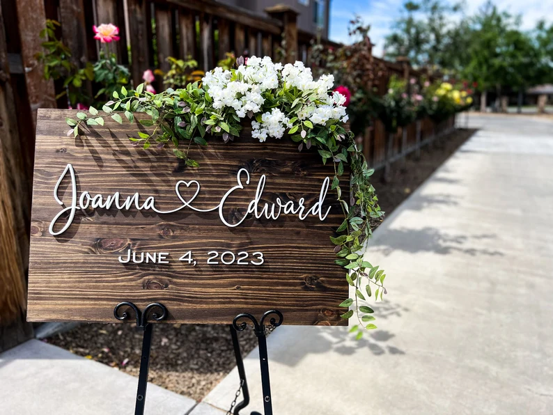 Wood wedding welcome sign with raised letters