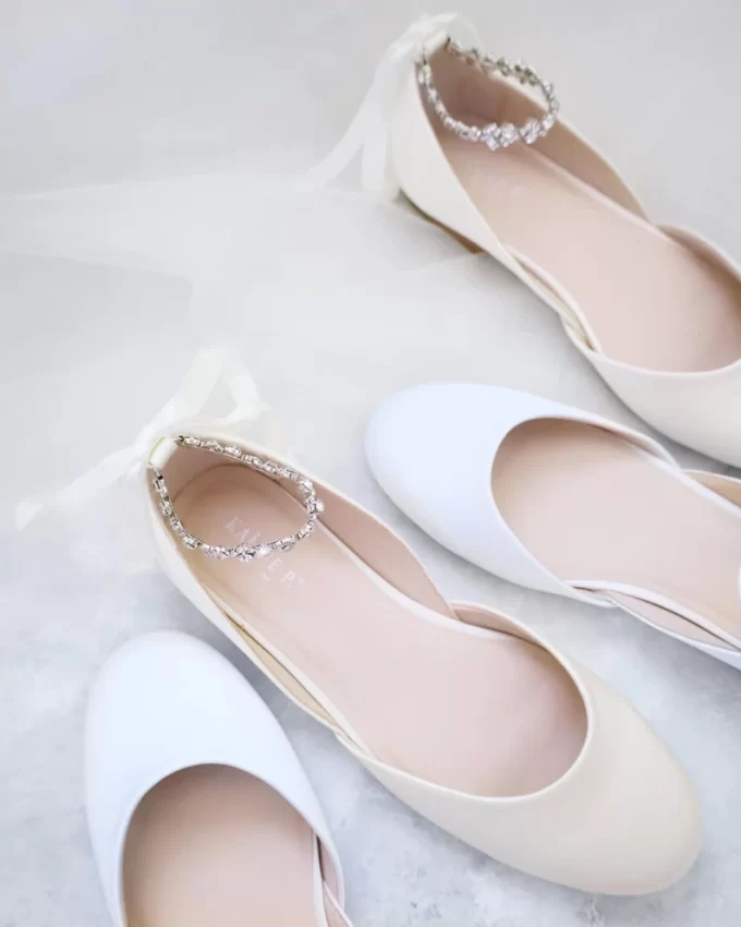 Elegant bridal flat wedding shoes for walking down the aisle