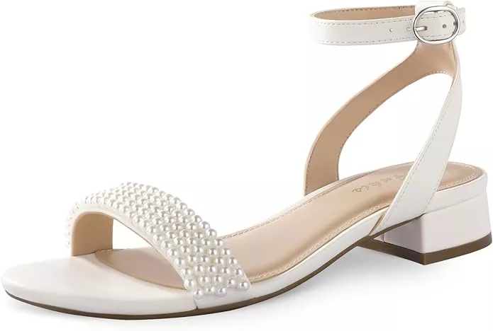 Simple white low heels with cushioned insole Amazon wedding shoes under $50