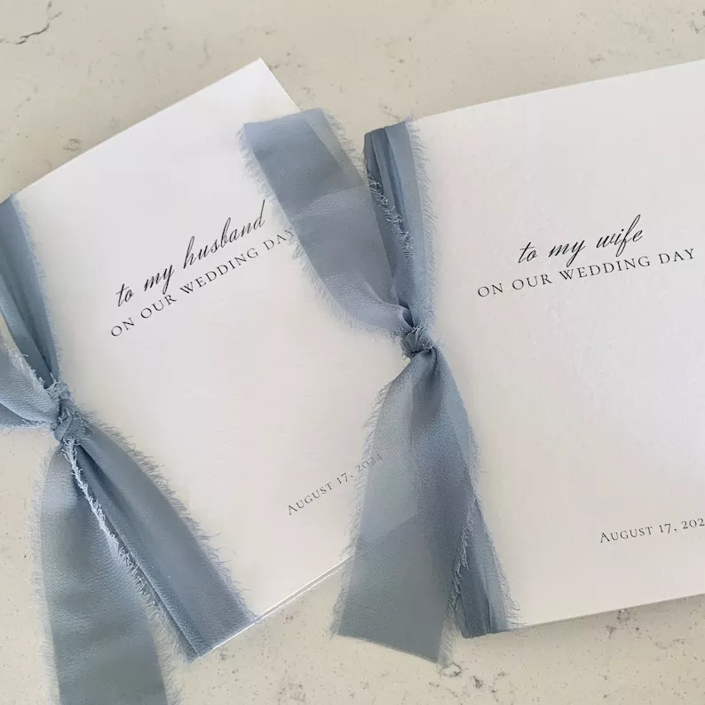 simple white vow books with gold foil vows text and no his and hers - to my husband or to my wife