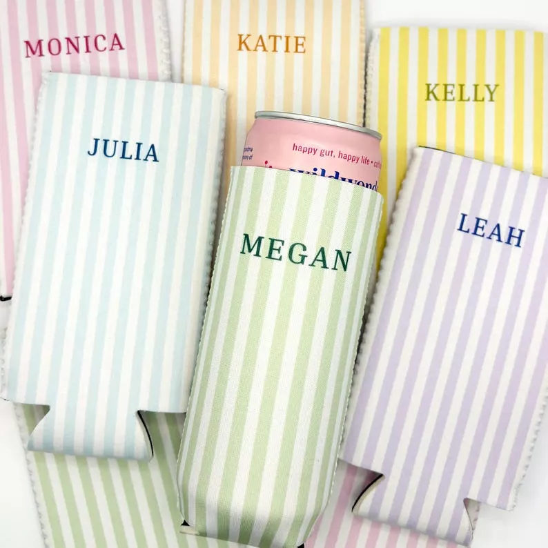 Slim can coolers personalized for bridesmaid gift ideas under 50 dollars