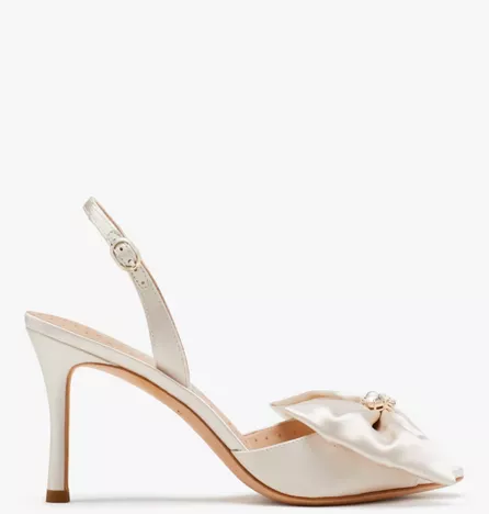Satin Kate Spade wedding shoes with bow at top