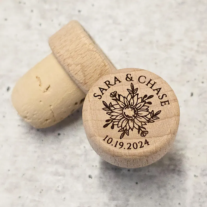 Sunflower wine stopper wedding favors as reusable guest gifts