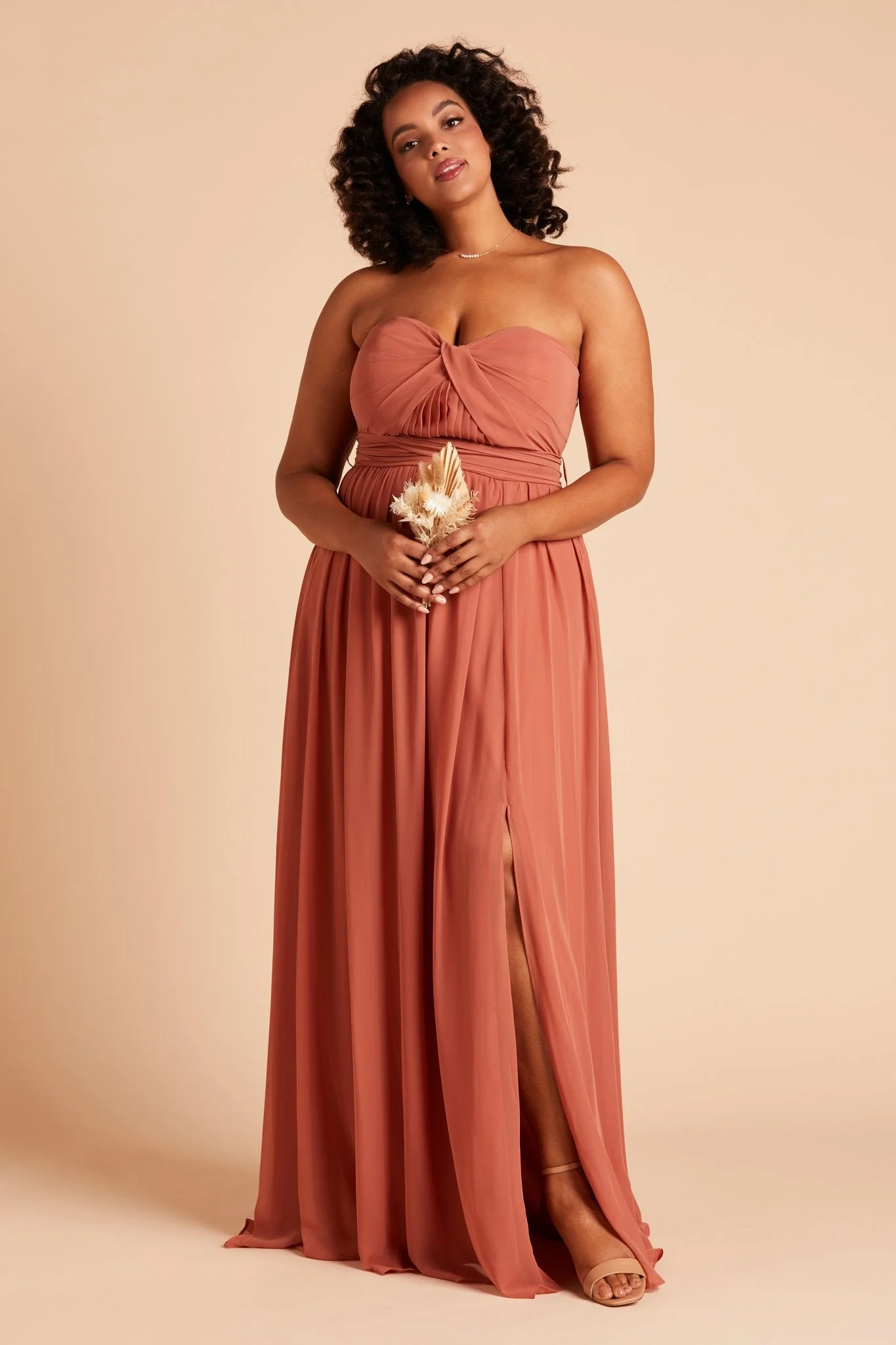 Terracotta strapless plus size bridesmaid dresses for fall wedding