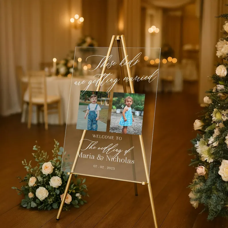 funny wedding welcome sign with these kids are getting married wording