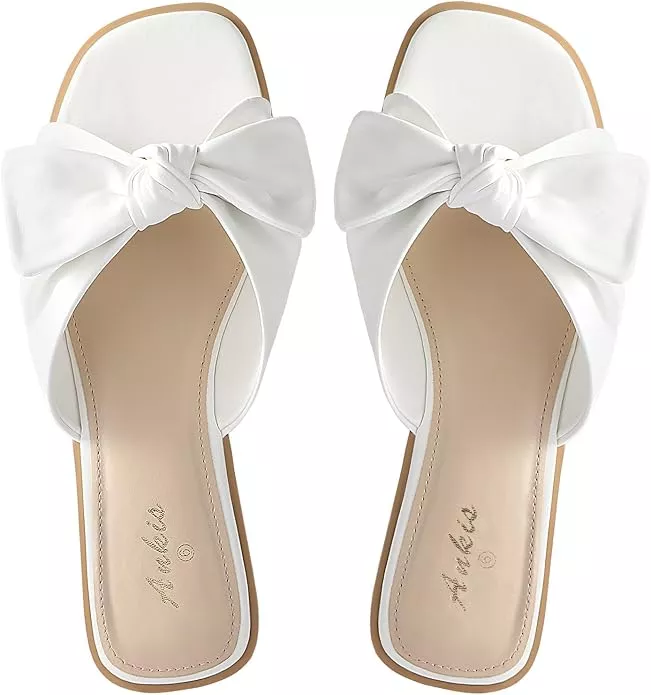 Cute bow-topped sandal wedding shoes under $50 Amazon