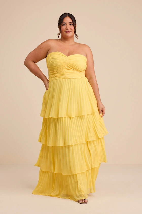 Yellow pleated outfit perfect for wedding garden party guest dress