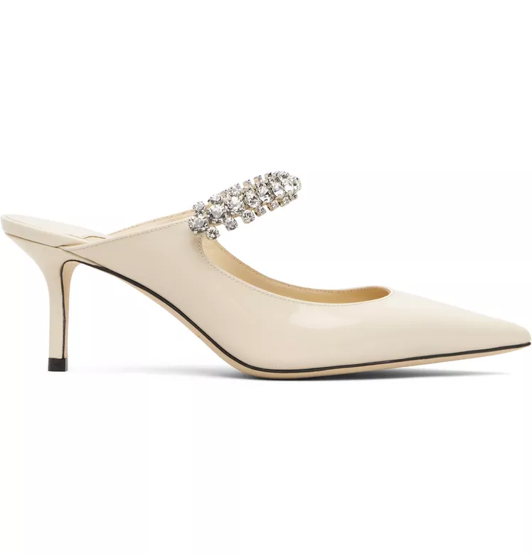 Pointed toe jimmy choo bridal heels with rhinestones in mule style