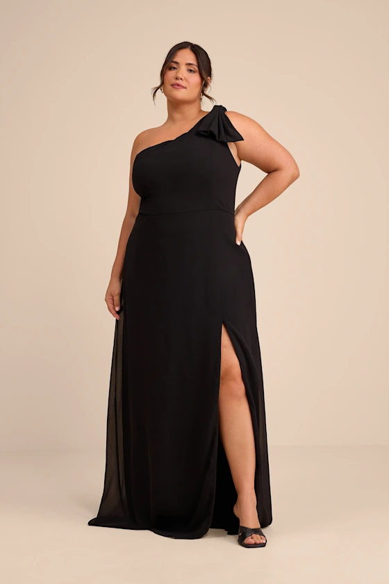 one-shoulder black plus size mother of the bride dress