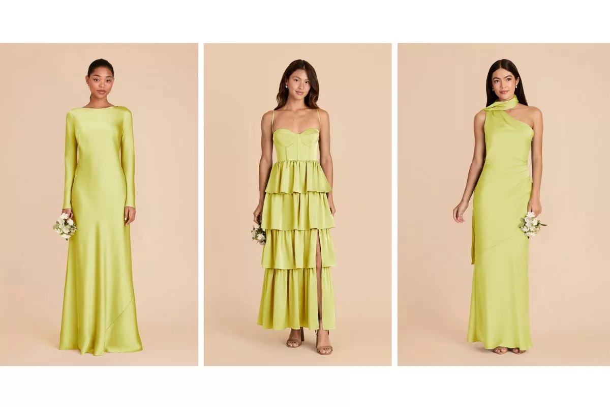 bridesmaid wearing bright green emerald bridesmaid dress