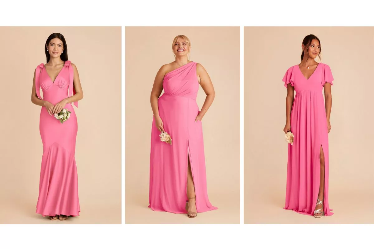 hot pink bridesmaid dresses outdoor wedding
