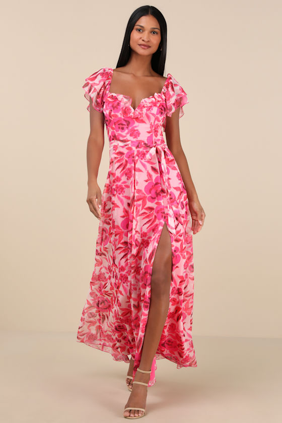 wedding guest dress for beach wedding with floral ruffle sleeves