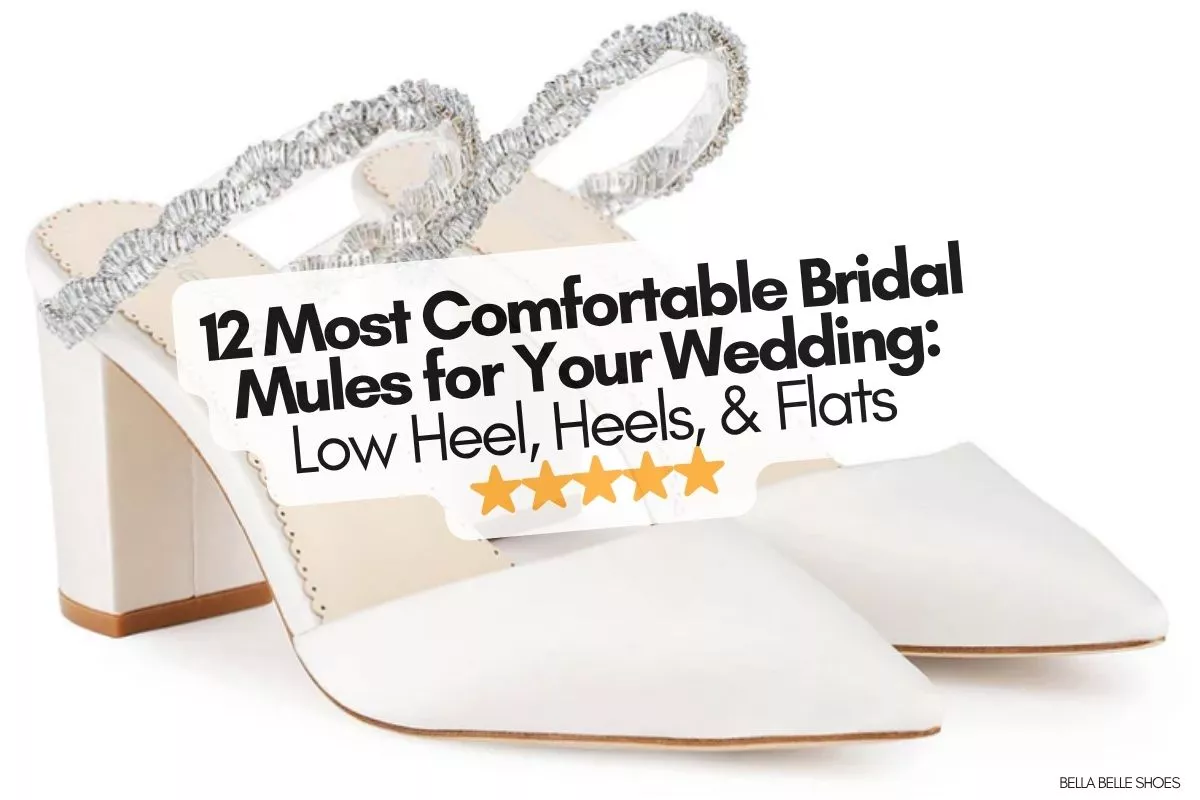 comfortable bridal mules for wedding day with low heel and pearl details for bride