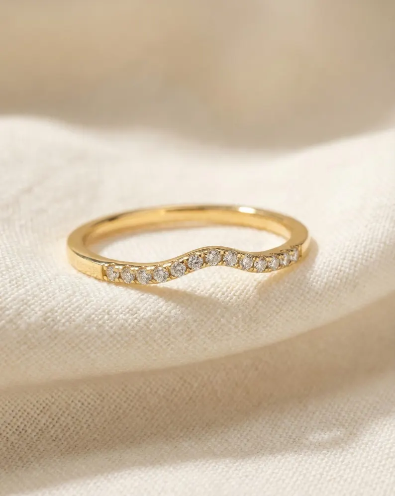 curved diamond wedding band for engagement ring flush fit no gap