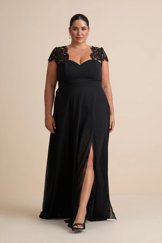 black lace cap sleeve plus size mother of bride dress