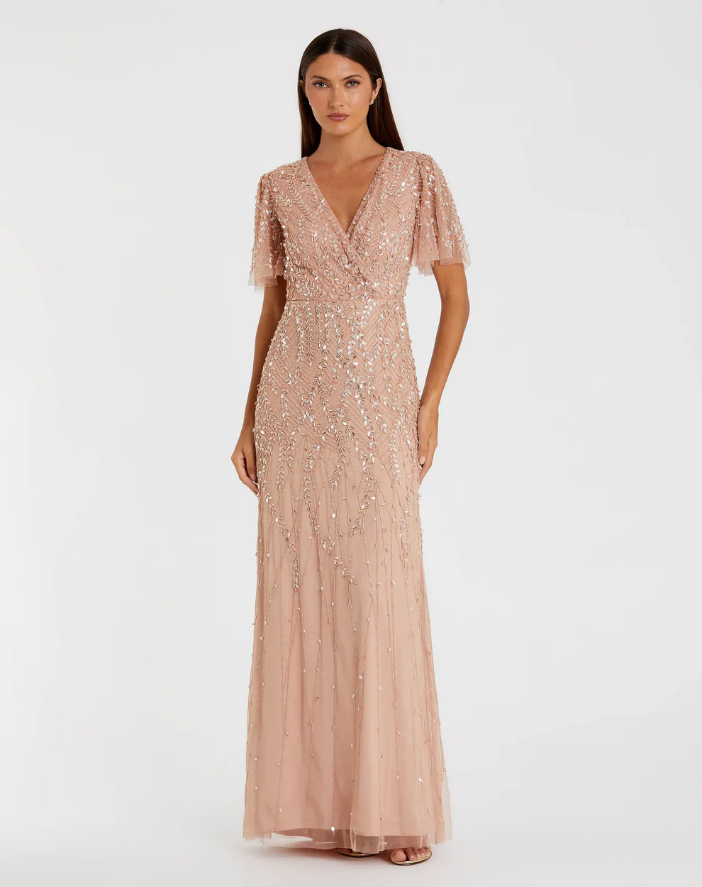 embellished flutter sleeve pink petite mother of the bride dress
