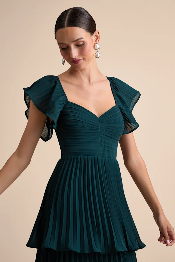 emerald flutter sleeve bridesmaid dress