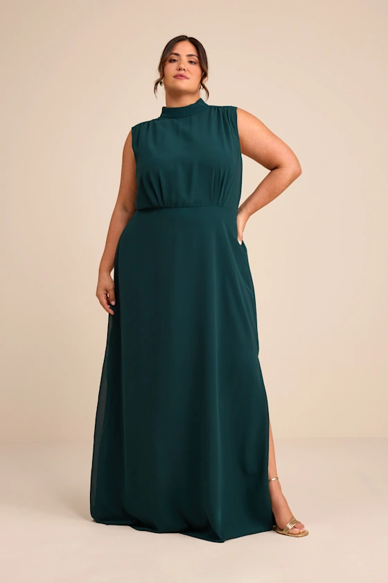 mock neck sleeveless plus size mother of the bride dress