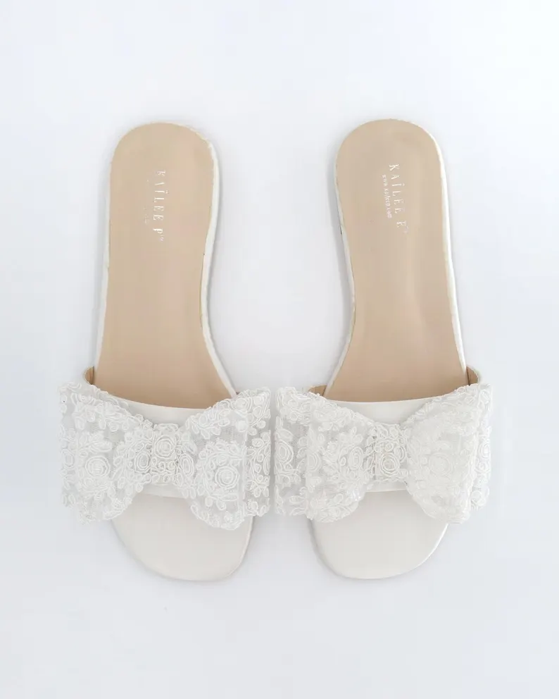 flat slip-on bridal mules perfect for outdoor or backyard weddings