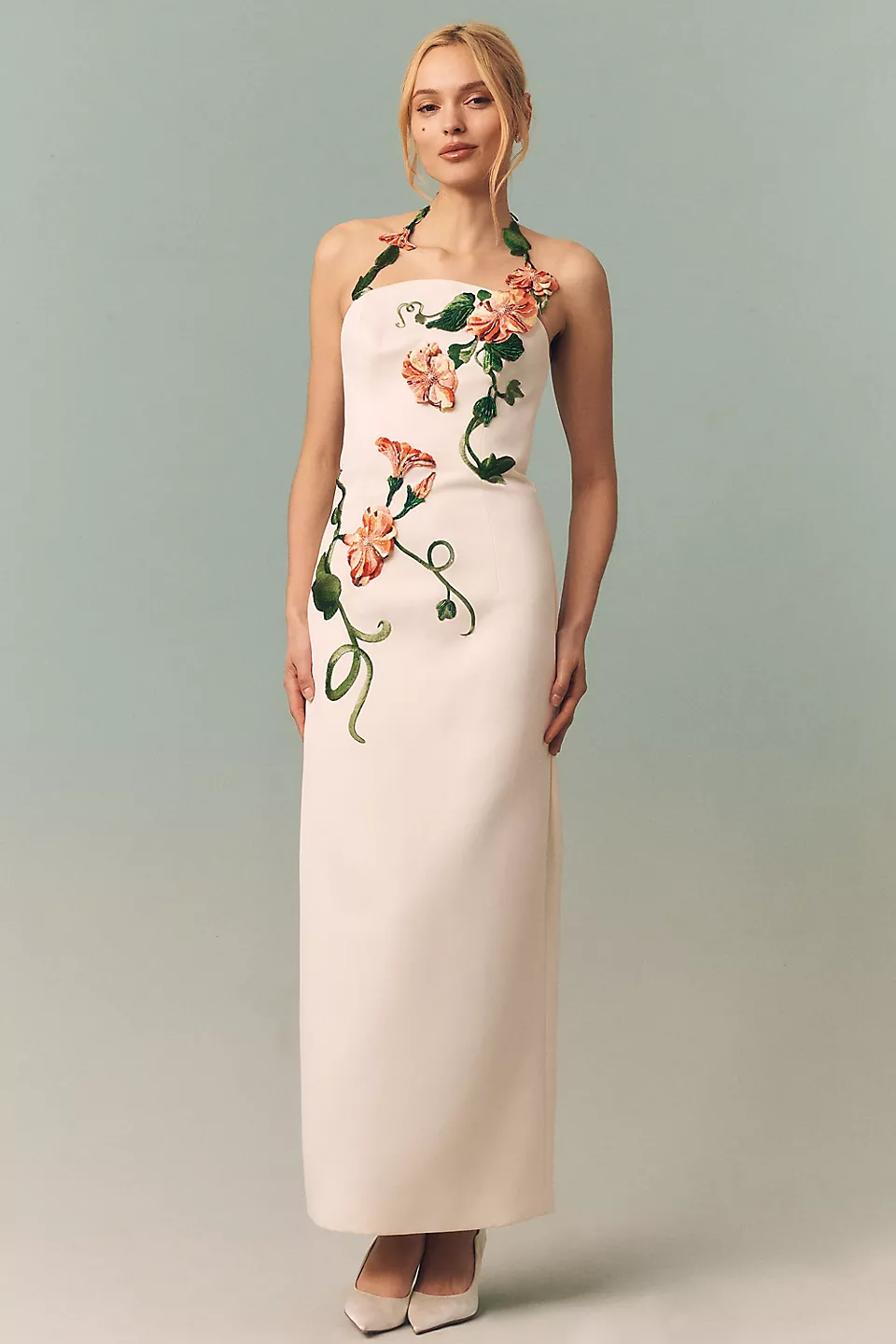 wildflower embroidered maxi bridal shower dress