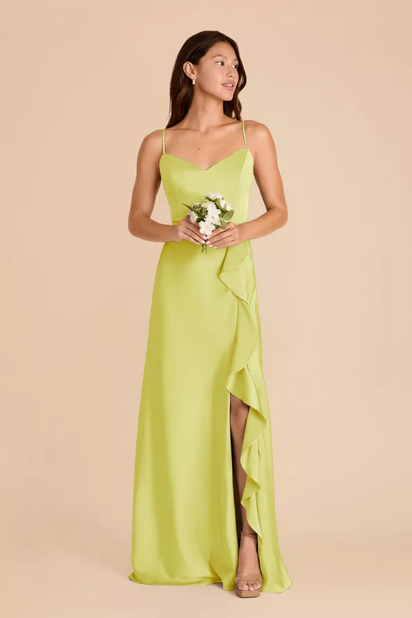 bright green chartreuse satin bridesmaid dress