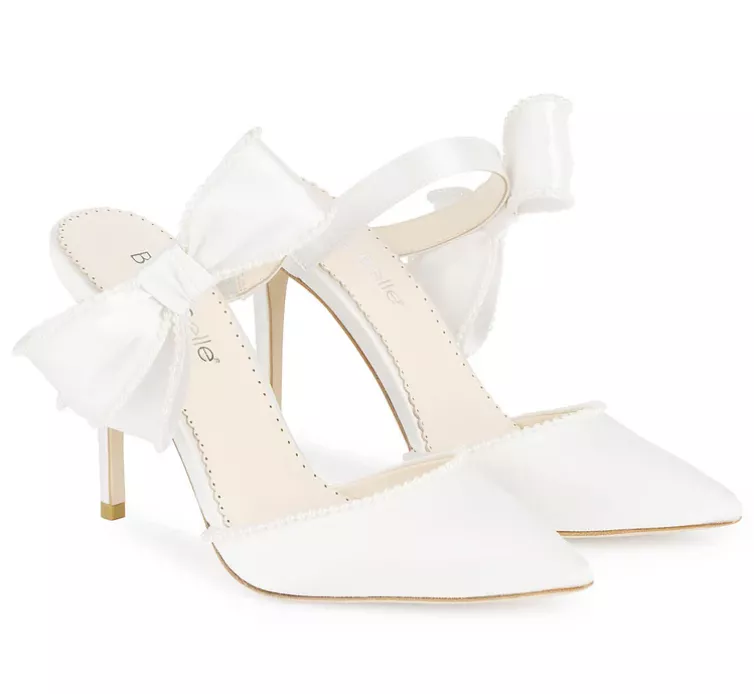 high heel ivory bow bridal mules