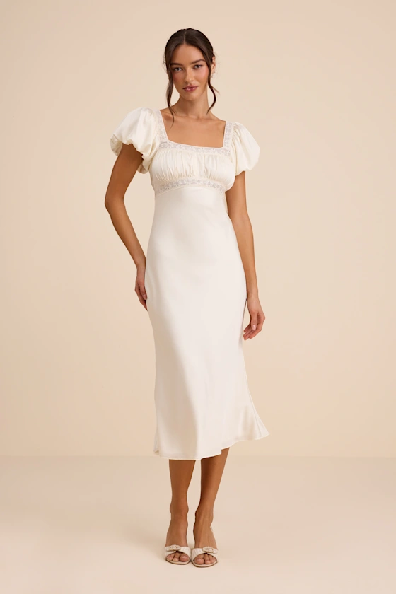 ivory puff sleeve bridal shower dress