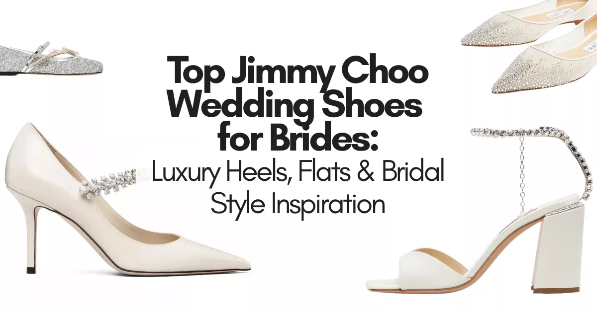 Luxury Jimmy Choo wedding shoes collection including crystal heels, satin pumps, and bridal flats for brides