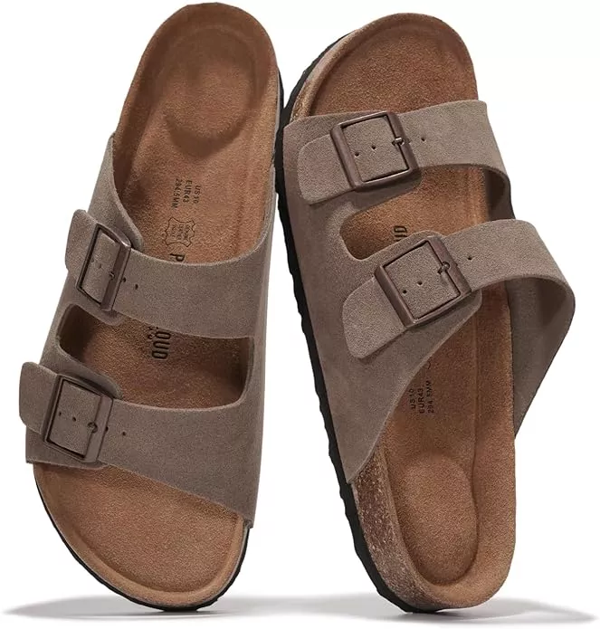 Mens two buckle leather beach sandals for wedding shoes