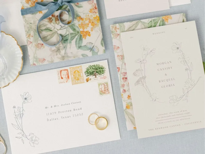 Luxury wedding invitation on premium paper with watercolor design