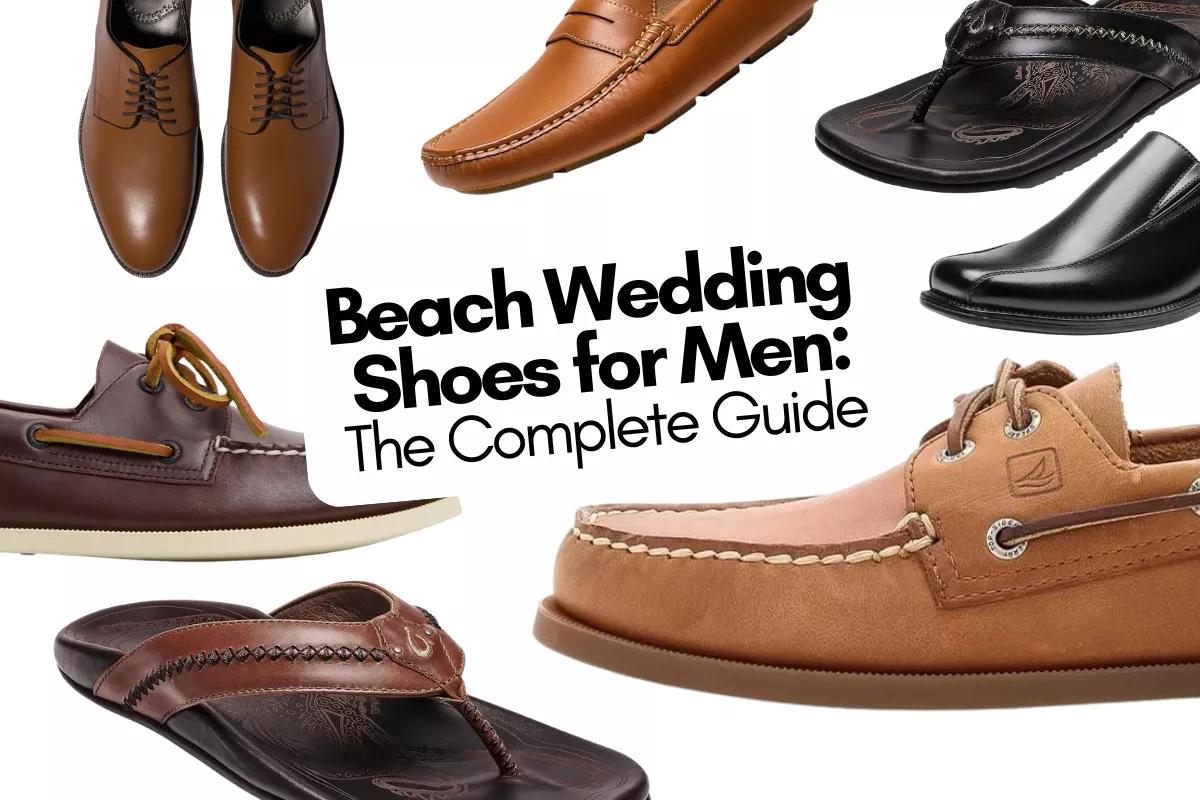 Men wearing stylish loafers and lightweight shoes for a beach wedding
