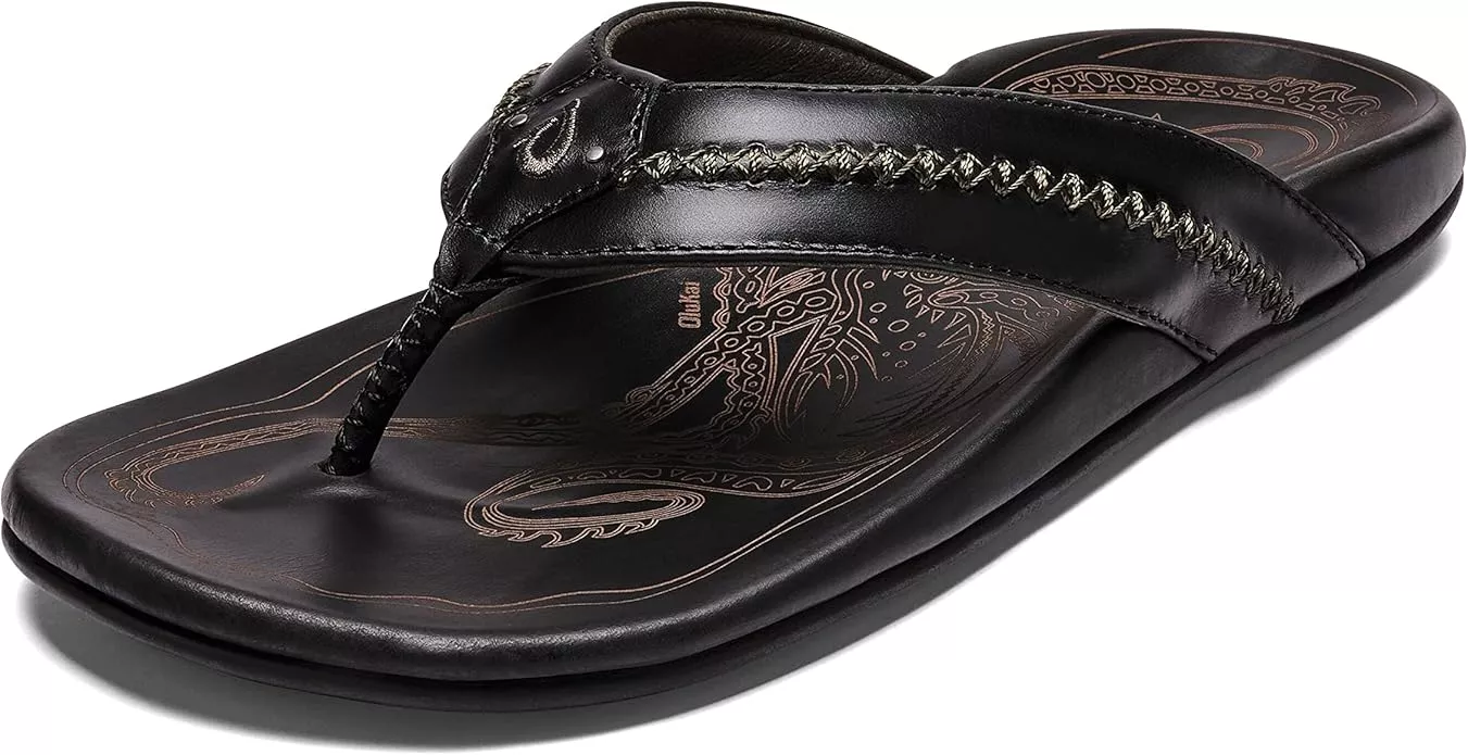 Beach wedding footwear for men - black leather sandals