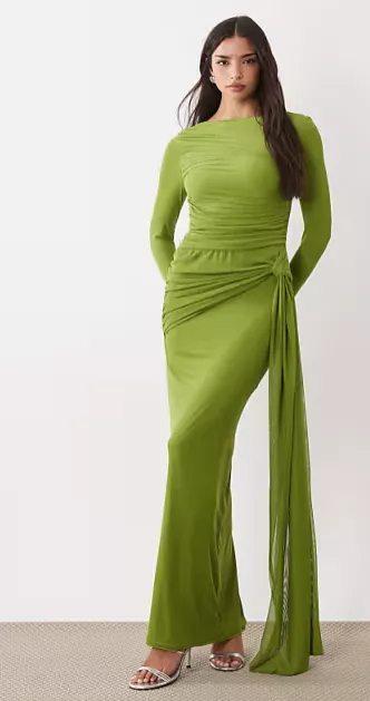 elegant long sleeve mesh beach wedding guest dress