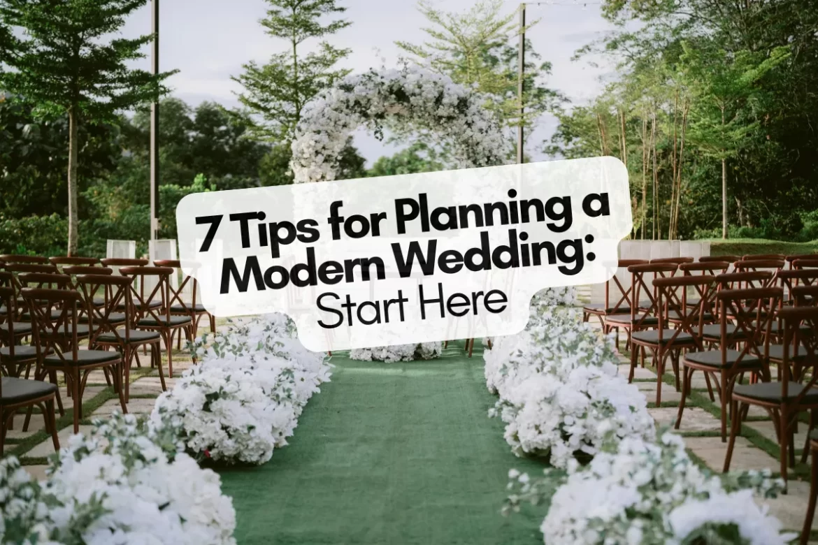 couple planning a modern wedding together at a stylish venue