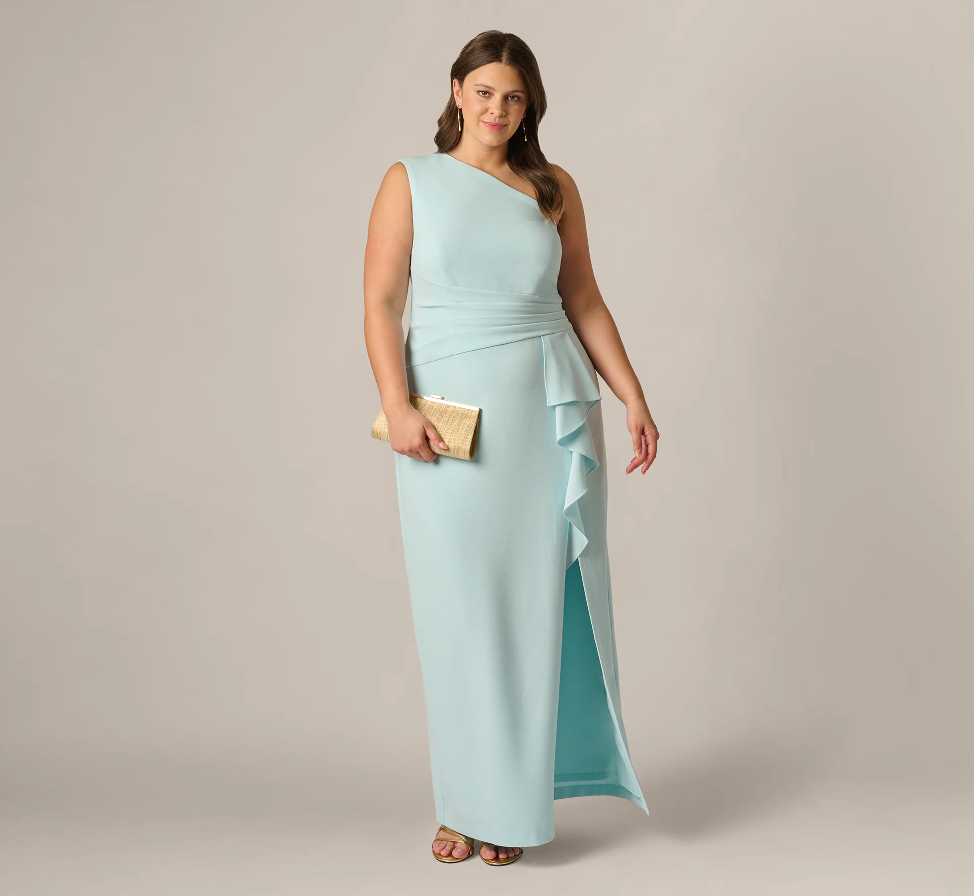 one-shoulder blue plus size mother of the bride dress