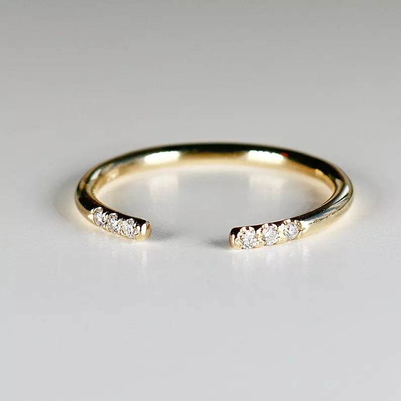 gold open cuff diamond wedding band to fit engagement ring stone