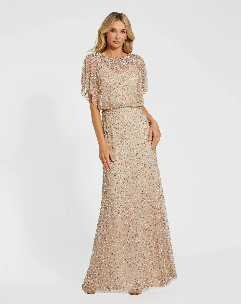 beaded mother of the bride gown in gold, petite size