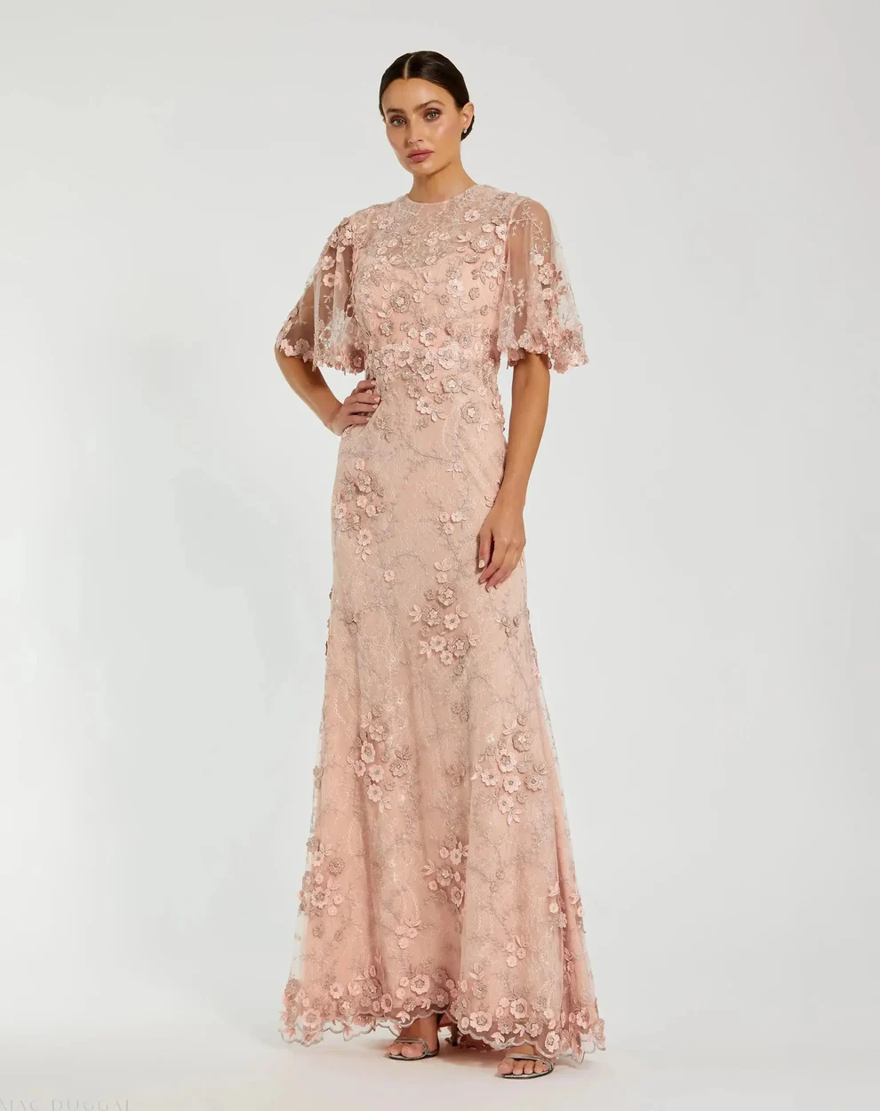 pink petite mother of the bride dress with floral embroidery