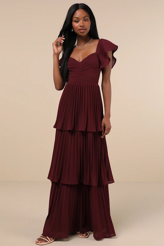plum flutter sleeve bridesmaid dresses that arent ugly for mix and match styles