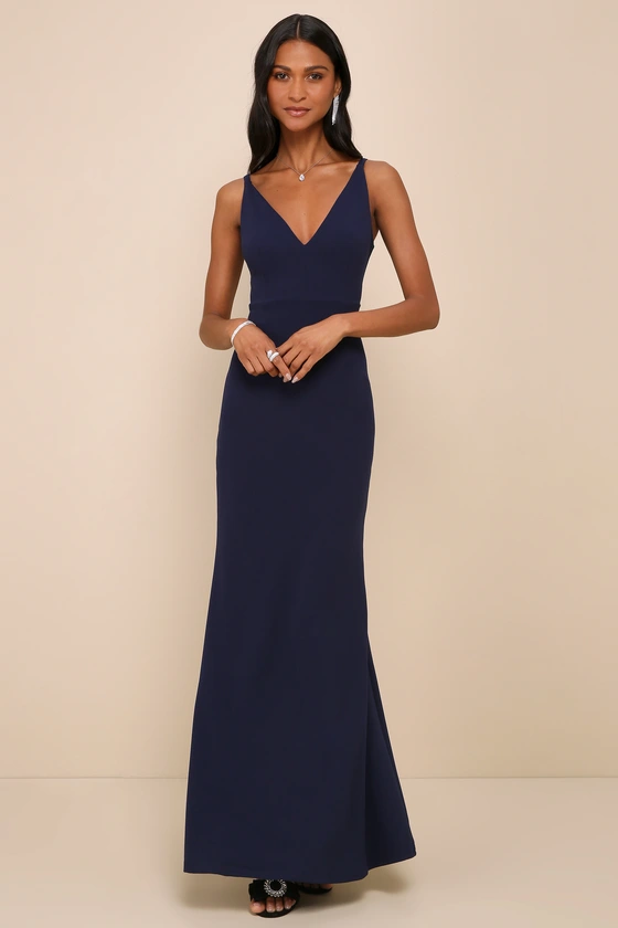 rewearable bridesmaid dress in navy v-neck style