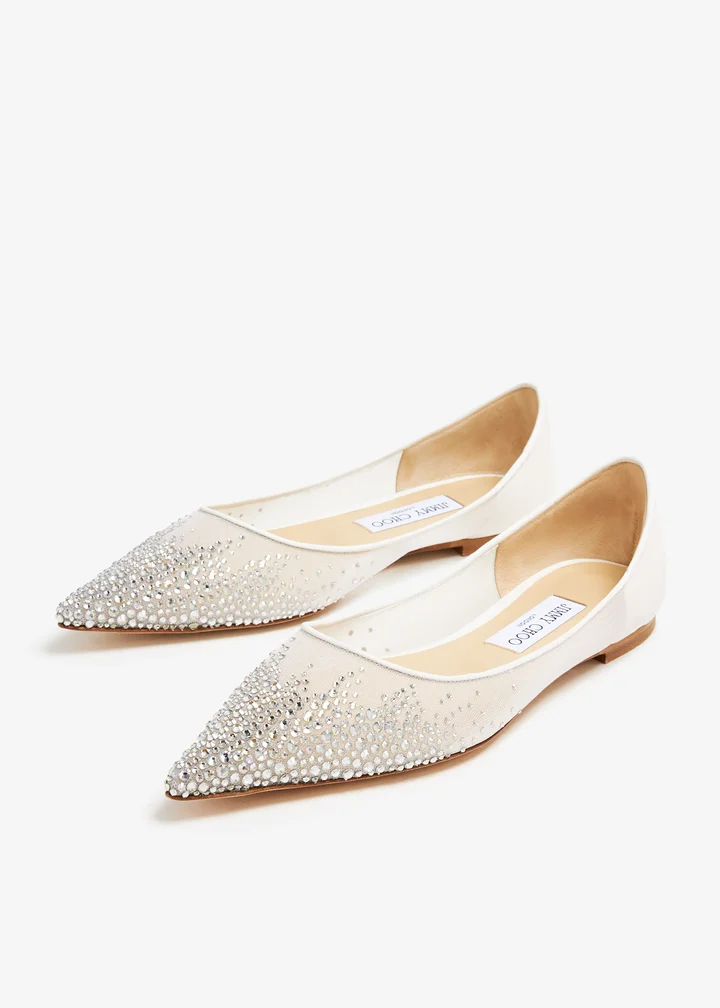 crystal pointed toe bridal ballet flats from jimmy choo wedding collection