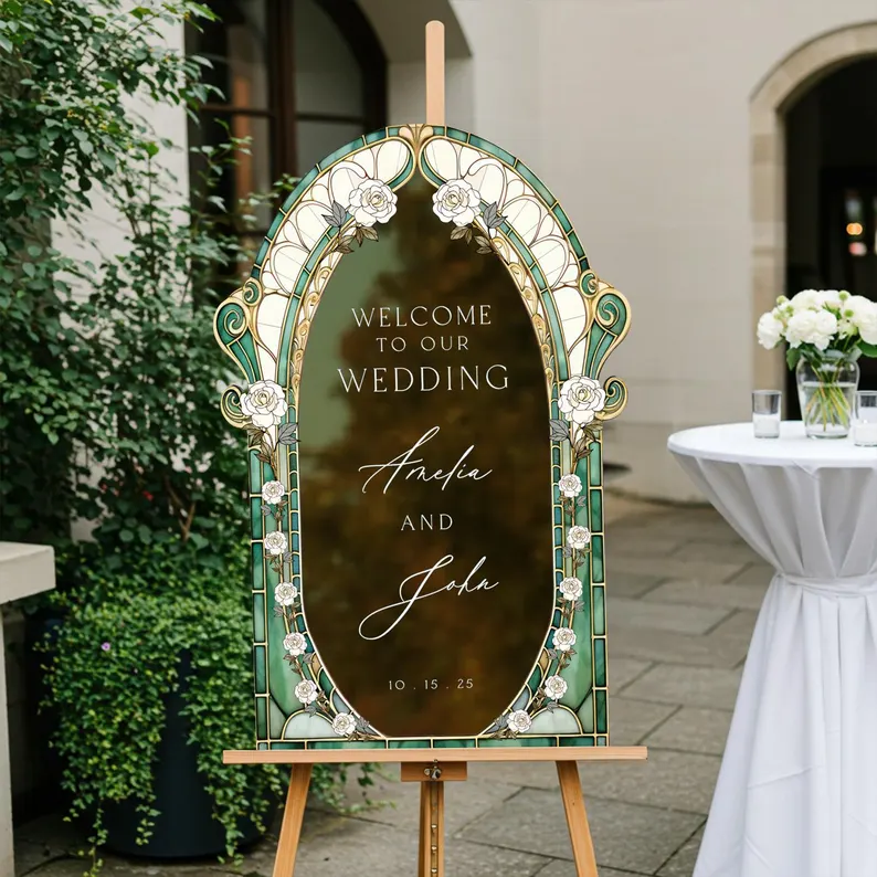 unique stained glass wedding sign ideas