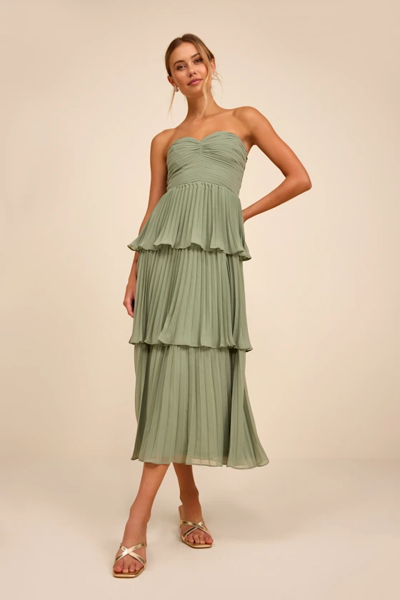 tiered bridesmaid dress in sage under $100