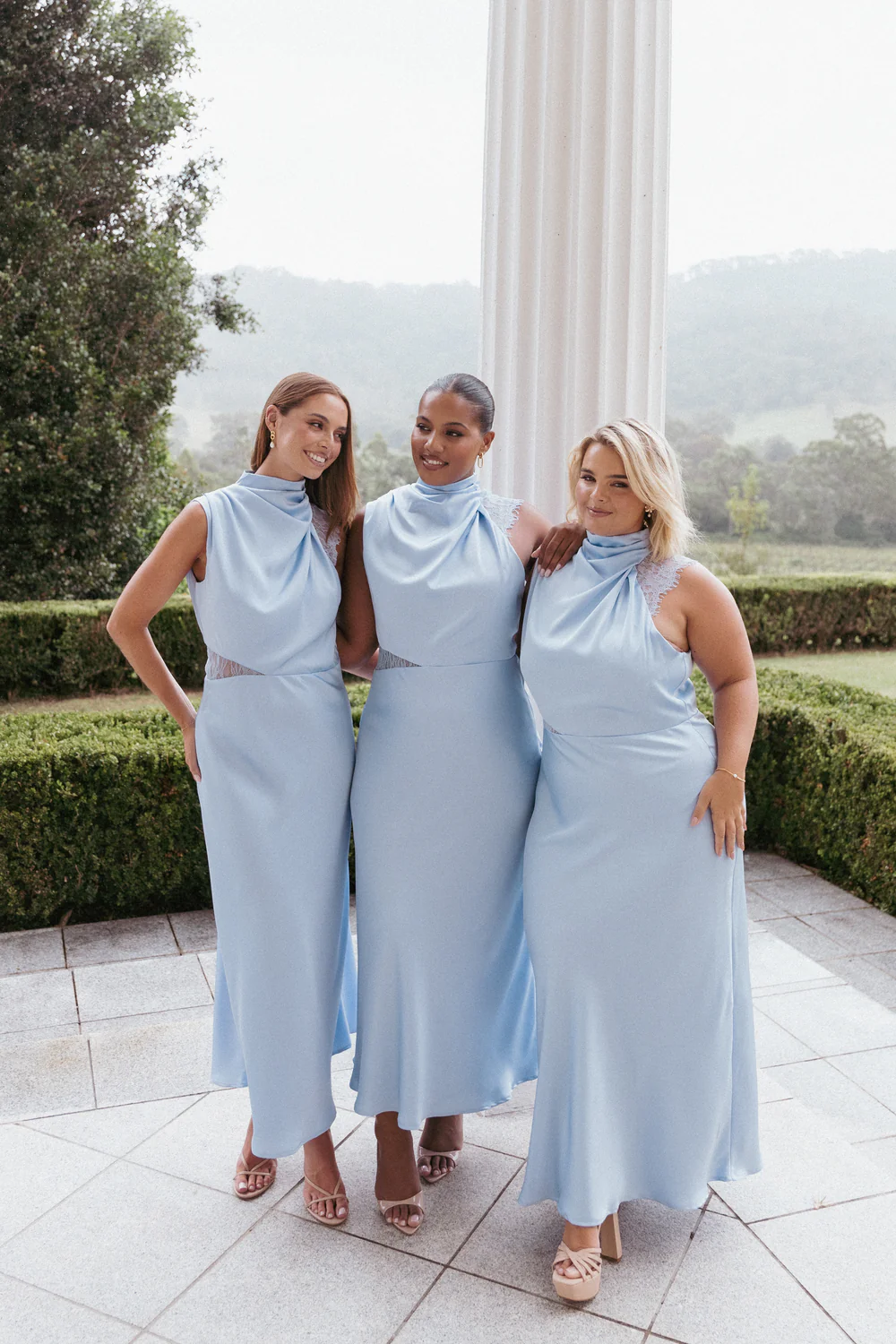 floor length baby blue bridesmaid dresses satin