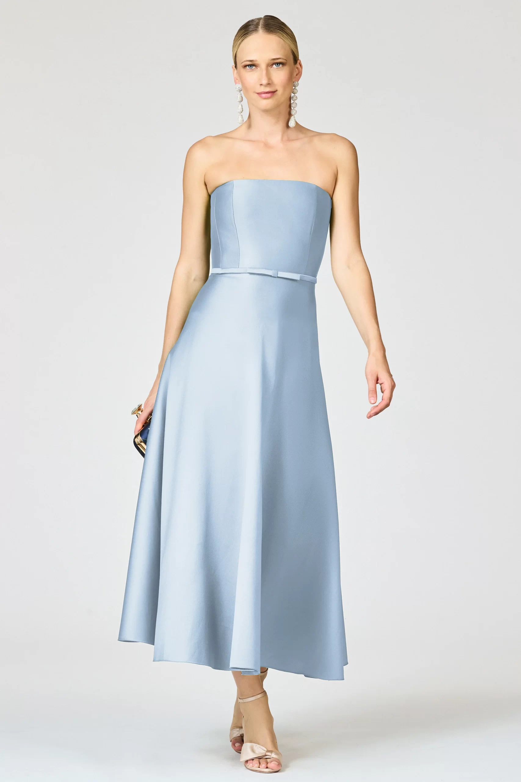 light blue satin midi dress for bridal shower