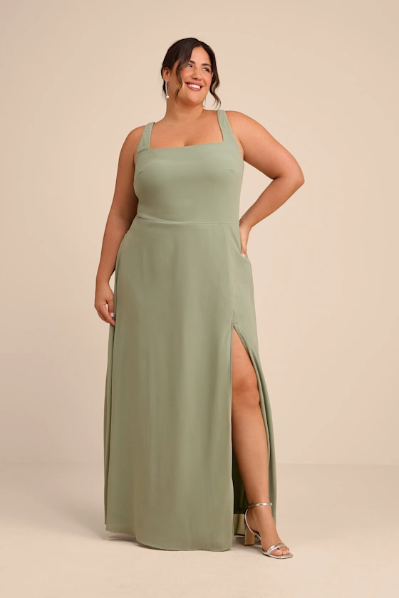 modern square neckline satin bridesmaid dress